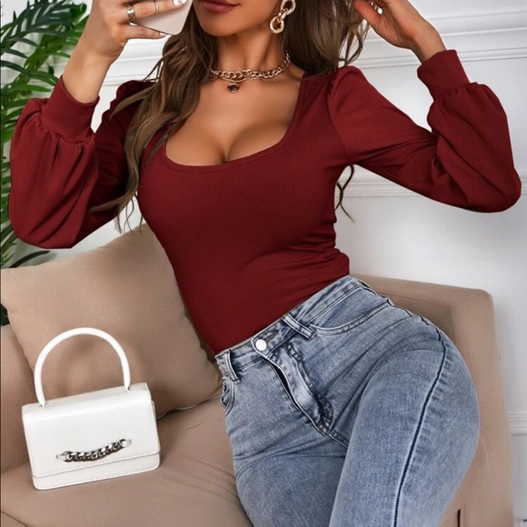 Bishop sleeve blouse burgundy - Picture 10 of 16